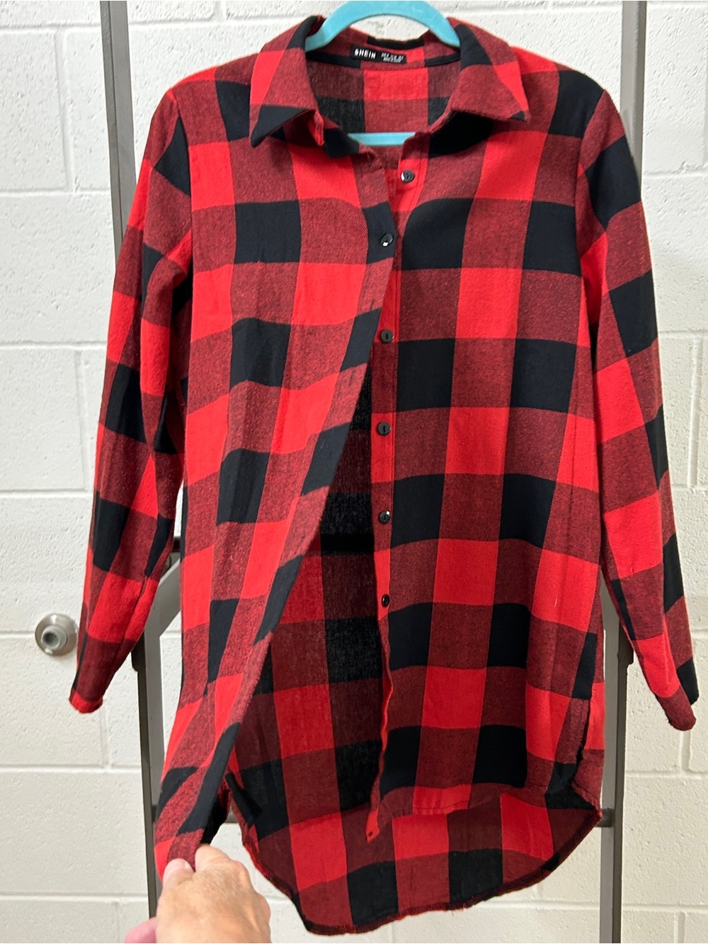 Womens Buffalo Plaid Button-Down Sleep Shirt Long Sleeve Soft Flannel Medium - Picture 4 of 5